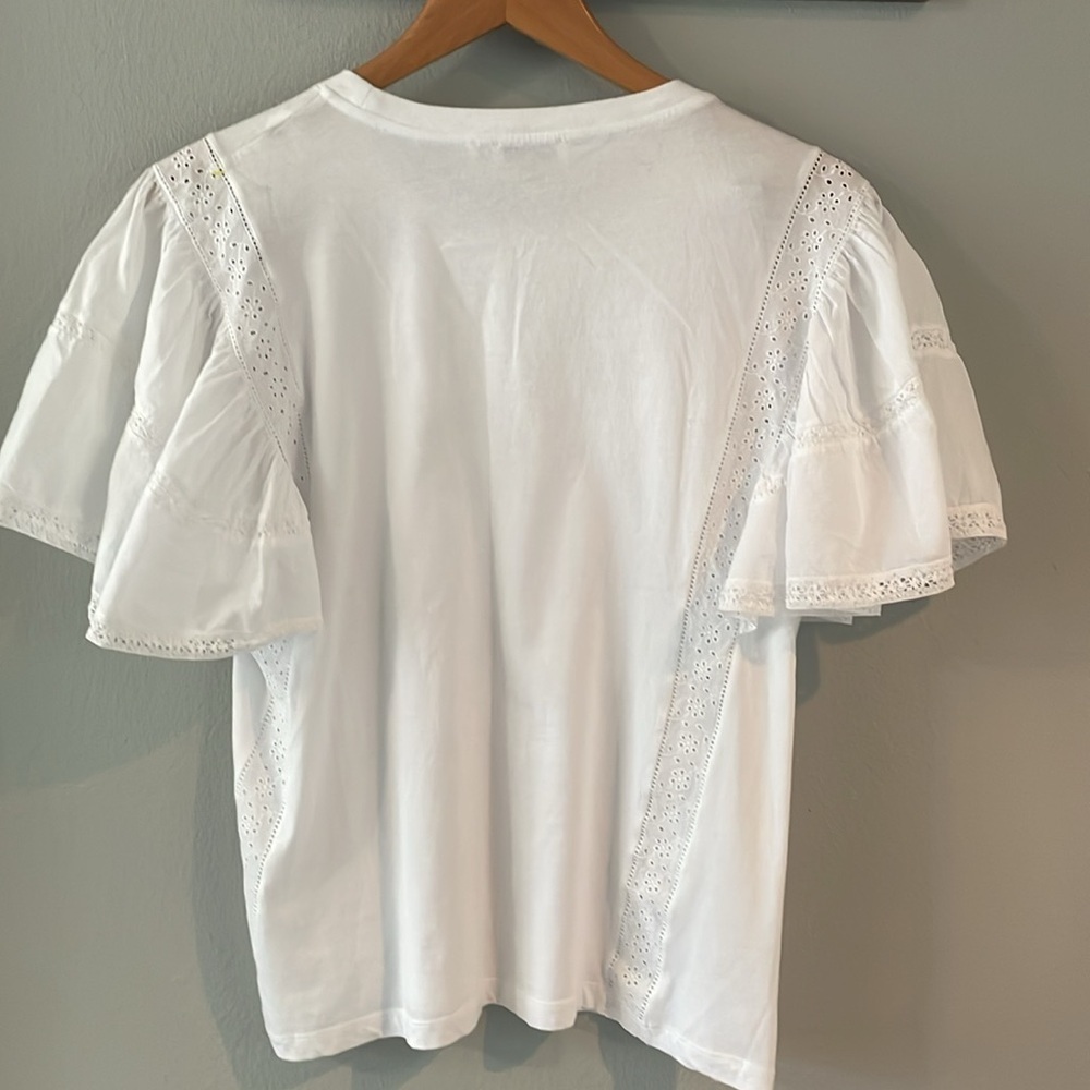 Sandro White Eyelet Puff Sleeve Tee - Picture 4 of 5